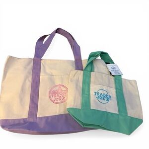 NWT TRADER JOE'S®PASTEL CANVAS TOTE BAG SET MINI & LARGE Green Lavender